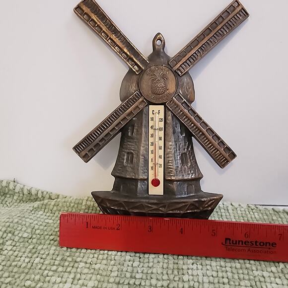 Vintage Metal Windmill Wall Thermometer Aloha Hawaii Pineapple Tropical Decor - Picture 5 of 7